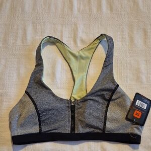 RBX Active women's size Medium gray & lime zip front sports bra NWT